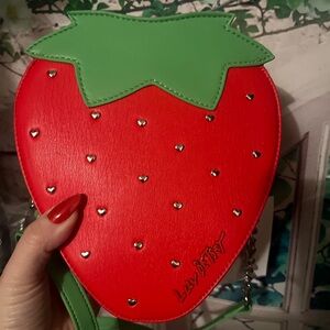 Betsy Johnson Strawberry Crossbody Bag Purse Handbag  With Metal Chain And Heart